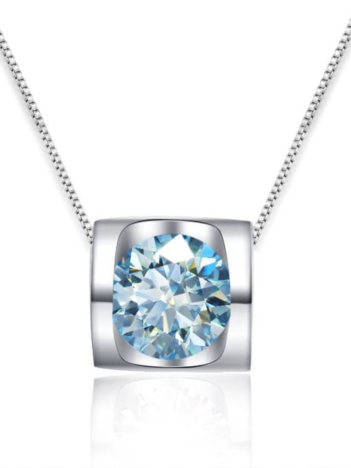 1 carat [Sea Blue Mosonite] 925 Sterling Silver Moissanite Geometric Classic Necklace